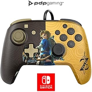 PDP Gaming Faceoff Deluxe+ Wired Switch Pro Controller - Zelda Breath of the Wild - Link - Gold / Black - Official Licensed Nintendo - Customizable buttons and paddles - Ergonomic Controllers