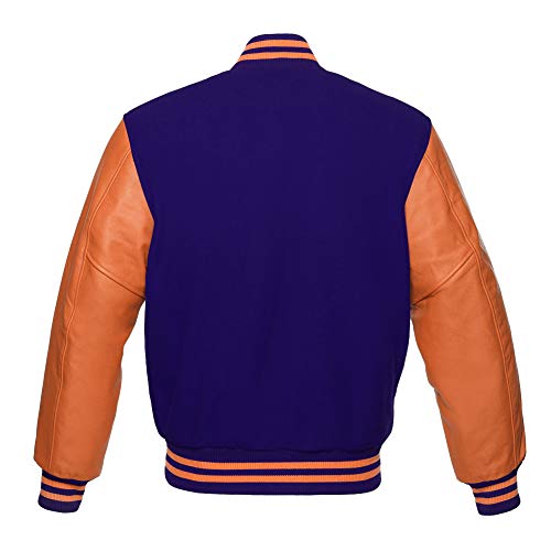 Men's Varsity Baseball Letterman Premium Navy Blue Wool & Genuine Orange Leather Sleeves jackets2