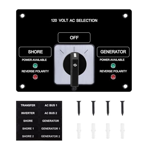 Sekelo AC Rotary Selector Switch Panel - 120V 30A, 2 Position Marine Shore Power Transfer Switch with Reverse Polarity LED Indicator for Boats Yachts