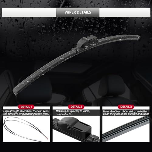 Image of Front and Rear Windshield Wipers for Porsche Cayenne 2011-2018 | Quiet and Streak-Free Front and Back Wiper Blades Assembly All-Season OEM Automotive Replacement Accessories