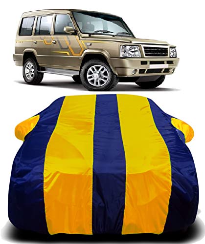 Image of Waterproof Car Cover with Ultra Surface Body Protection (Yellow Stripes) (Tata Sumo Gold)