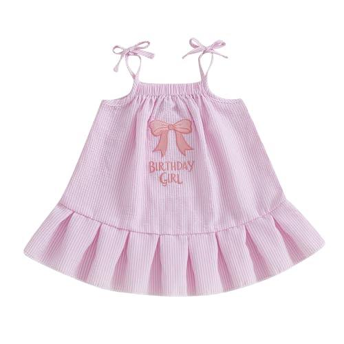 Kayotuas Baby Girl Birthday Dress Toddler Cake Smash Outfit Stripes Ruffle Sleeveless Dresses Cute Little Girl Summer Clothes (Birthday Girl Pink, 2-3 Years)