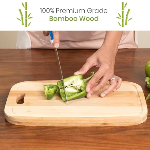 Image of Yellow Weaves Bamboo Wood Chopping Board Cutting Board with Juice Groove for Vegetables, Fruits, for Kitchen Use, Eco Friendly, BPA Free, Anti Microbial (20 x 30 CM, 2 CM Thickness)