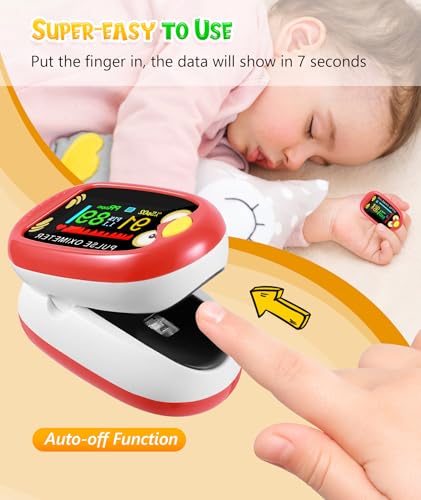 Yohcuro Paediatric Oximeter for Infants & Kids, Fingertip Pulse Oximeter for Small Fingers, Blood Oxygen Saturation, Pulse Rate Monitor, Cute Cartoon Design, USB-C Charging (Red) - Image 5