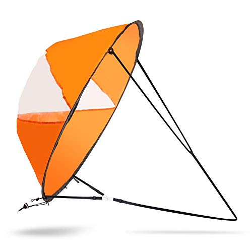 SUNGOOYUE Voile de Vent de Kayak Portable 108cm/42.52in Assez Grand Canoës Popup Kit de Voile sous Le Vent Accessoires de Kayak pour Bateau de Canoë Kayak(Orange Vif)