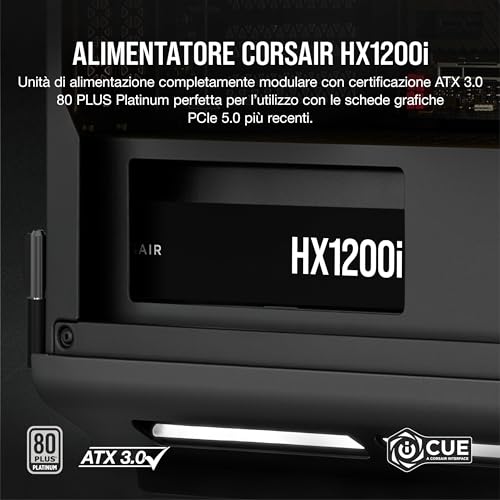 CORSAIR HX1200i Interamente Modulare Ultra-Silenzioso Alimentatore - Compatibilità con Standard ATX 3.0 e PCIe 5.0 - Ventola con Cuscinetto Fluidodinamico - CORSAIR iCUE - 80 PLUS Platinum - Nero - Alimentatore - Immagine 1