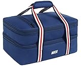 MIER Insulated Double Casserole Carrier Thermal Lunch Tote for Potluck Parties, Picnic, Beach, Fits 9 x 13 Inches Casserole Dish, Expandable by Mid Zipper, Navy