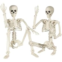 2Pack Halloween Skeleton Decorations, 3Ft Plastic Life Size Human Skeleton with Posable Joints for Halloween Graveyard Haunted House Outdoor Decor 2pcs 3ft