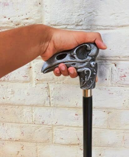 Raven Skull Handle with Black 2 fold Wooden Walking Stick Made from Metal Best Durable Heavy Reavn Cane for Reavn Lovers