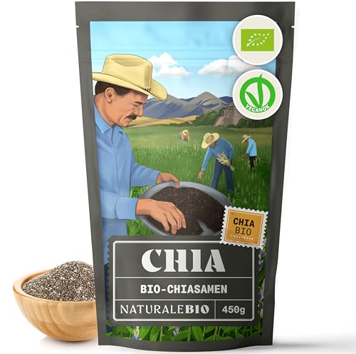 NaturaleBio Chia Samen 450g. Chia Samen Bio Unterstützt Gewichtsreduktion und Verdauung. Reich an Omega-3, Antioxidantien und Essentiellen Mineralien. Für Herz-, Knochen- und Muskelgesundheit. NaturaleBio Chia Samen 450g. Chia Samen Bio Unterstützt Gewichtsreduktion und Verdauung. Reich an Omega-3, Antioxidantien und Essentiellen Mineralien. Für Herz-, Knochen- und Muskelgesundheit.