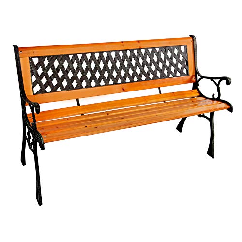 Mojawo Edle und Massive Parkbank aus Matall und Holz Gartenbank 125 x 52 x 74 cm Sitzbank Farbe Natur/Schwarz