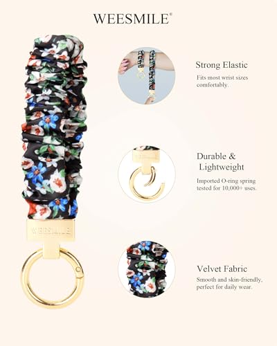 Image of WEESMILE Scrunchie Keychain Wristlet for Car Key Chain with D Key Ring