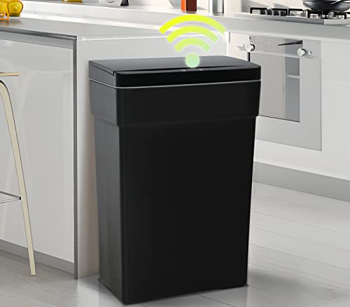 Ginmaon Automatic Trash Can 13 Gallon Kitchen Garbage Can, Plastic Large Capacity Bathroom Motion Sensor Rubbish Can With Lid For Kitchen Smart Trash Can Waste Bin For Narrow Space, Black #TOP3