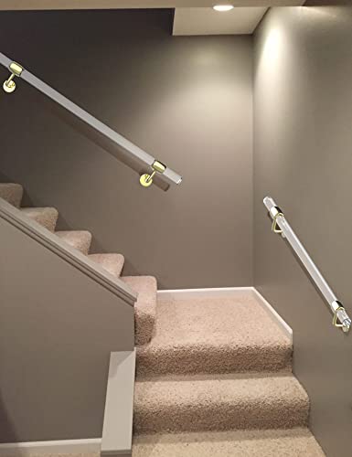 Acrylic Handrail For Indoor Stairs, Lucite Transparent Stair Handrail, Wall Mount Handrail With Golden Brackets(3.3Ft/100Cm Length, Dia 1.6"/40Mm) #TOP6