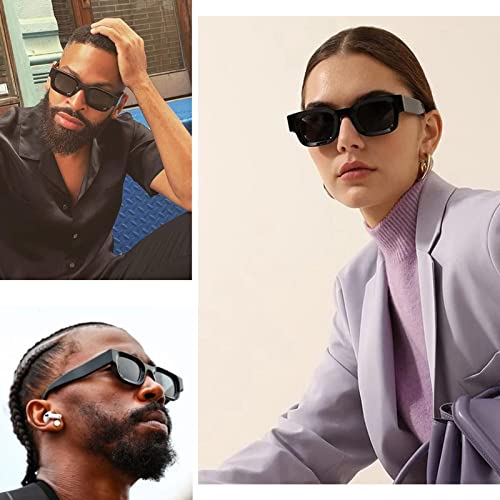 Nulooq Aesthetic Thick Frame Rectangle Polarized Sunglasses For Women Men Trendy Chunky Small Square Sunglasses (Black Frame/Gray Lens) #TOP2