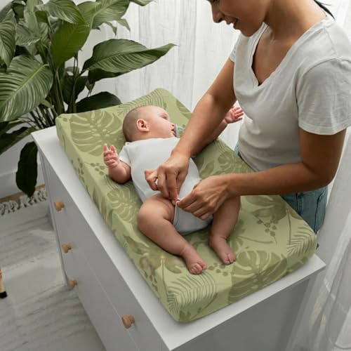 Image of BROLEX Changing Pad Covers for Baby: Boy Girls Ultra Stretchy Soft 2 Pack, Giraffe Foliage