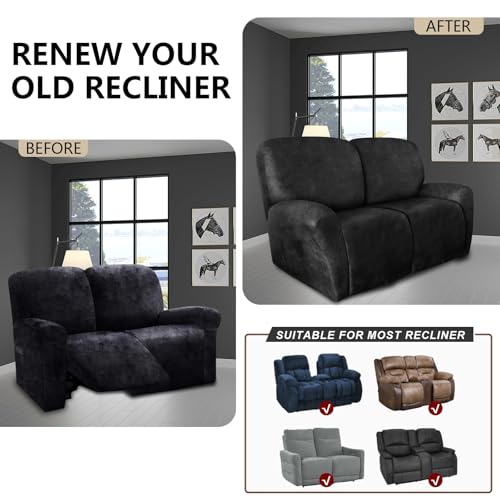 Image of molasofa Loveseat Recliner Slipcover Large Size Oversized - 6 Pieces Stretch Leather Like Recliner Sofa Cover for 2 Seat Dual Reclining Loveseat Couch Furniture Protector (Dark Grey)