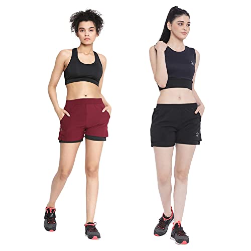 Image of CHKOKKO Double Layered Sports Combo Gym Workout Running Shorts for Women