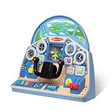 Melissa & Doug Jet Pilot Interactive Dashboard, Pretend Play Airplane Cockpit with Steering Yoke, Lights, Sounds, Buttons & Switches for Fidget Play, Wooden Toys for Kids Ages 3+ - FSC Certified