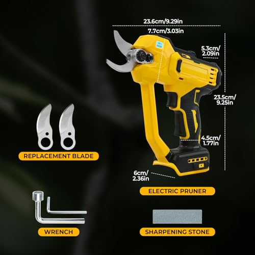 Electric Secateurs Pruning Shears 35mm Compatible with Dewalt 20V Battery, Lightweight Pruners Brushless for Gardens, Orchards with 2 Gears, Digital Display, SK5 Spare Blades(No Battery) (Yellow) - Image 6