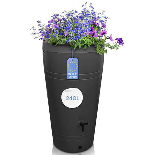 YourCasa Regentonne 230 Liter DECORE | Regenwassertank bepflanzbar | Regenspeicher Anthrazit | Schmal & Modern | UV-beständig | Recycelter Kunststoff