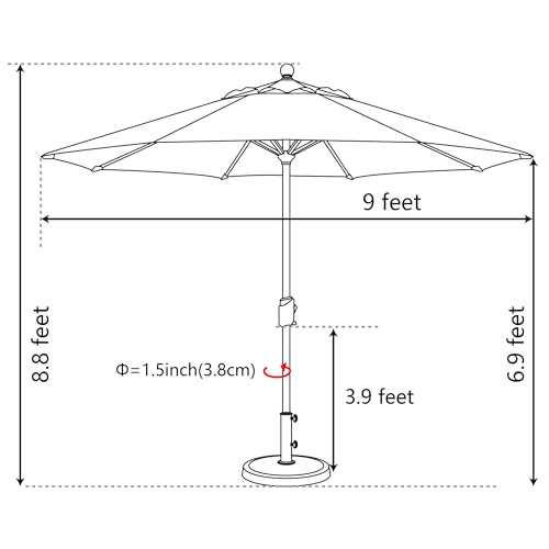 EliteShade USA 10-Year-Non-Fading 9Ft Market Patio Umbrella, UPF 50+ UV Protection Performance Sun Umbrella, Heavy Duty Commercial Grade Outdoor Table Umbrella with Crank & Tilt, Windproof Vented Top for Garden, Pool, Deck and Outdoor Playsets, Navy Blue by EliteShade - Image 6