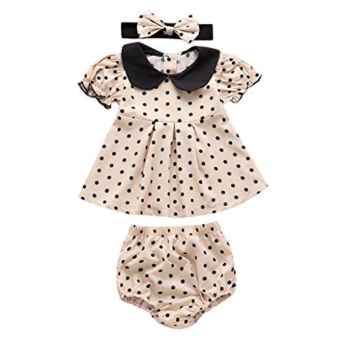 3Pcs Toddler Baby Girls Peter Pan Collar Nautical Dress and Panty Set+Headband Summer Outfits Set Beige