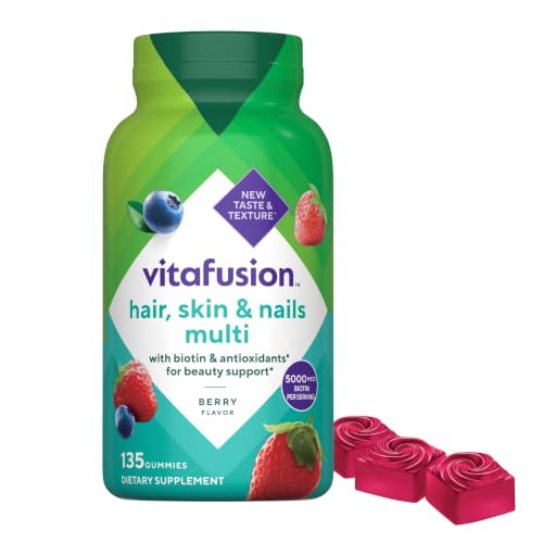 Vitafusion Hair Skin and Nails Vitamins | Biotin 5000mcg Per 3 Gummies | 135 Gummies | Advanced for Women and Men | Yummy Berry Flavor | Gluten Free Adult Gummy Multivitamin Supplement