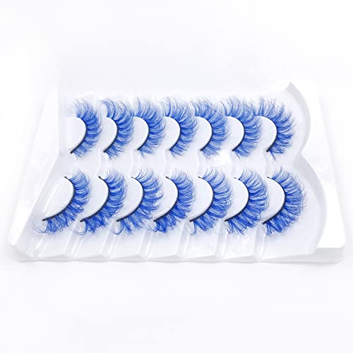 Iflovedekd Blue 7 Pairs Colored Lashes Halloween Lashes Festival Color Lashes Strips Fluffy Long False Eyelashes Russian Strip Lashes With Color Wispy Faux Mink Lashes Colored Eye Lashes #TOP2