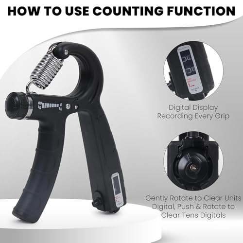 Image of LEAFED Adjustable Hand Grip Strengthener Hand Gripper With Counter for Men & Women for Gym Workout Hands Exercise Equipment to Use in Home for Forearm, Finger Exercise Power Gripper - 60kg Black