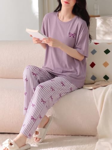 Image of Louis Luxe Cotton Blend Womens Korean Night Dress || Full Pyjama Set ||Korean Nightsuit || Women Nightwear ||Round Neck Full Sleeve Nightsuit || Loungewear || Everyday Nightdress (ND-10)