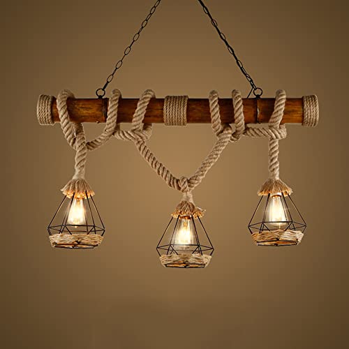 Lustre en corde de chanvre rustique avec suspension métallique pour table à manger