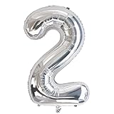 Vthoviwa 40インチ バルーンアルミ2 ヘリウム風船 数字バルーン2銀 0123456789,10-19,20-29,30,40,50,60,70,80,90,100 誕生日 カーニバル 飾り付け記念日パーティー装飾銀2 男女兼用 大きい しじヘリウム
