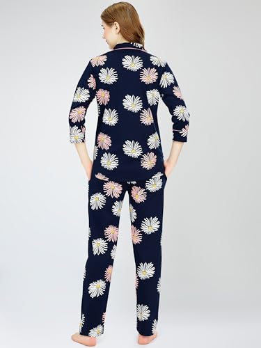 Image of ZEYO Night Suit for Women's Floral Printed Cotton Night Dress of Shirt and Pajama Set 5766