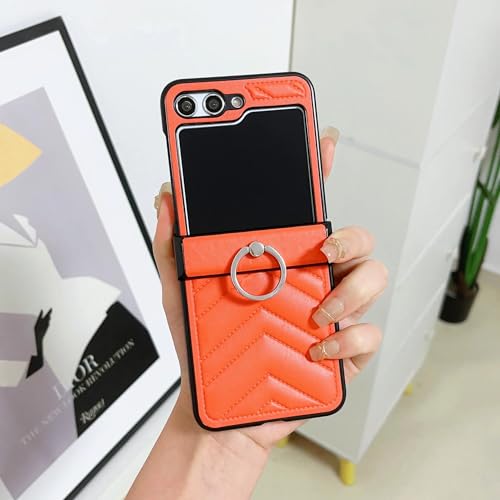 Coque Galaxy Z Flip6 antichoc orange rigide étui protection cuir PU