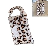 YAWUROU Leopard Print Car Tissue Box, Snap-On Cute Plush Car Tissue Hanging Holder, Easy to Access Rear seat Tissues Storage, Universal for Auto, Home, Kitchen & Camping (Gray)