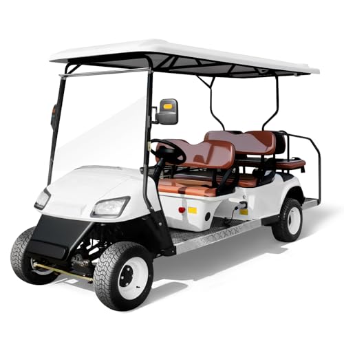 6 Passenger Electric Golf Cart with 60V Maintenance-Free Battery, 80KM Driving Range, 3.5KW Electric Motor, Hydraulic Brakes, 700KG Load Capacity, 3-Row UTV, Resort & Campus Utility Vehicle, Brown