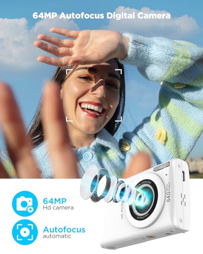 Cámara digital compacta 64MP UHD 4K zoom 18x blanca miniatura 3