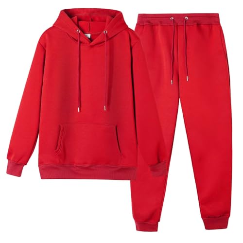 CHAIRAY Women's Hoodie Tracksuit Sweatsuits for Mens Set 2 Piece Hooded Sweatshirts and Sweatpant Sets Jogger Sweatsuit,Red,S