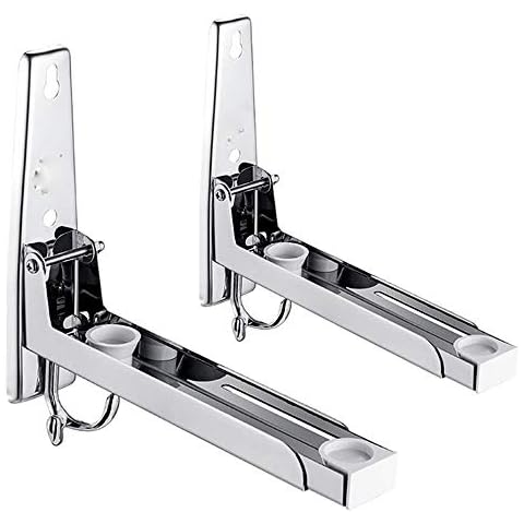 Hniuyun Stainless Steel Microwave Mount Bracket, Foldable Kitchen Stretch Oven Stand Wall Mount Stand Holder Shelf with Removable Hooks Cover