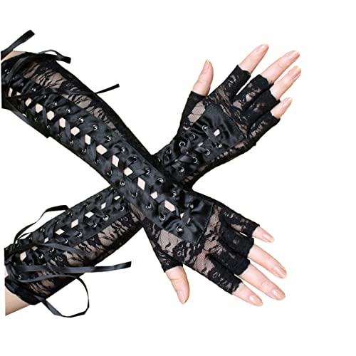 Toyvian 1 Paar Lange Handschuhe Für Damen Exotische Handschuhe - Ball Spitzen Halbfinger Netz Kleidung Schwarz Miss