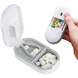 2-IN-1 Pillensplitter für kleine Tabletten mit Spender - Tragbarer Pillenschneider für kleine oder große Pillen mit Edelstahlklinge - Schneidet Pillen, Vitamine, Tabletten (Weiß)