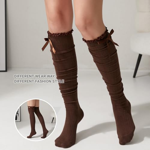 Image of Women's Girls Thigh High Stockings Over the Knee Socks with Satin Bows