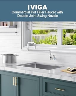 iVIGA Commercial Kitchen Sink Pot Filler Faucet with Double Joint Swing Nozzle, Wall Mount Single Handle Control Cold Only Folding Faucet, Brass Utility Sink Faucet for Restaurant Bar