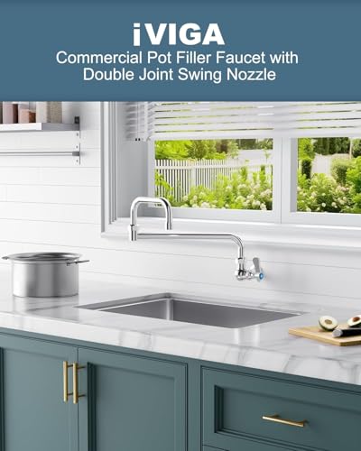 iVIGA Commercial Kitchen Sink Pot Filler Faucet with Double Joint Swing Nozzle, Wall Mount Single Handle Control Cold Only Folding Faucet for Restaurant Bar