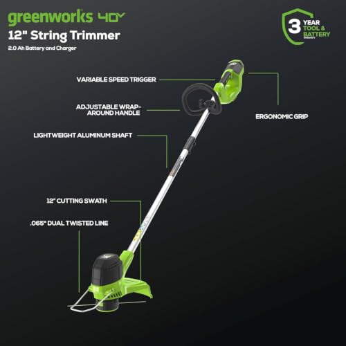 Image of Greenworks 40V 16 inch (Push) Cordless Lawn Mower (1 /3 Acre) + 12 inch String Trimmer + Leaf Blower, 4.0Ah + 2.0Ah Batteries and (2) Chargers Included