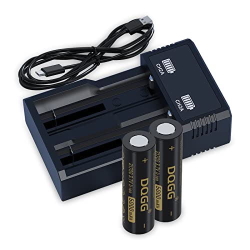 MLGBDC 2PCS 21700 5000mAh Rechargeable Battery and Charger,3.7Volt High Capacity,21700 Battery for Strong Flashlight and Other Electronic Devices.