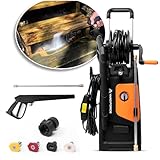 YardForce Pressure Washer Electric Powered - 2000 PSI 2.3 GPM Power Washer with Hose Reel, Portable Powerwasher with 4 Quick Connect Nozzles & 25 FT Hose for Cars/Fences/Patios Clean