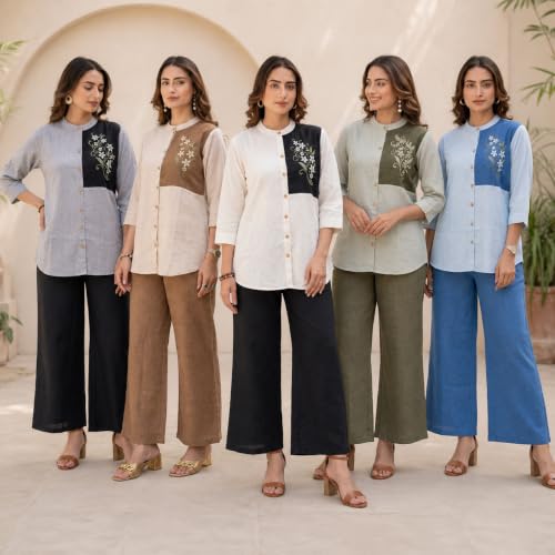 Image of TOPLOT Embroidery Cotton Kurta Set for Woman || Co ord Set for Women Stylish (5239)