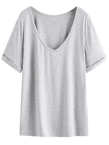 SheIn Women s Summer Short Sleeve Loose Casual Tee T-Shirt Silver Grey Medium